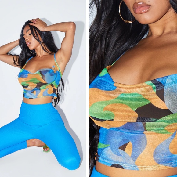 NWT PLT Abstract Mesh Crop Top - Picture 3 of 10